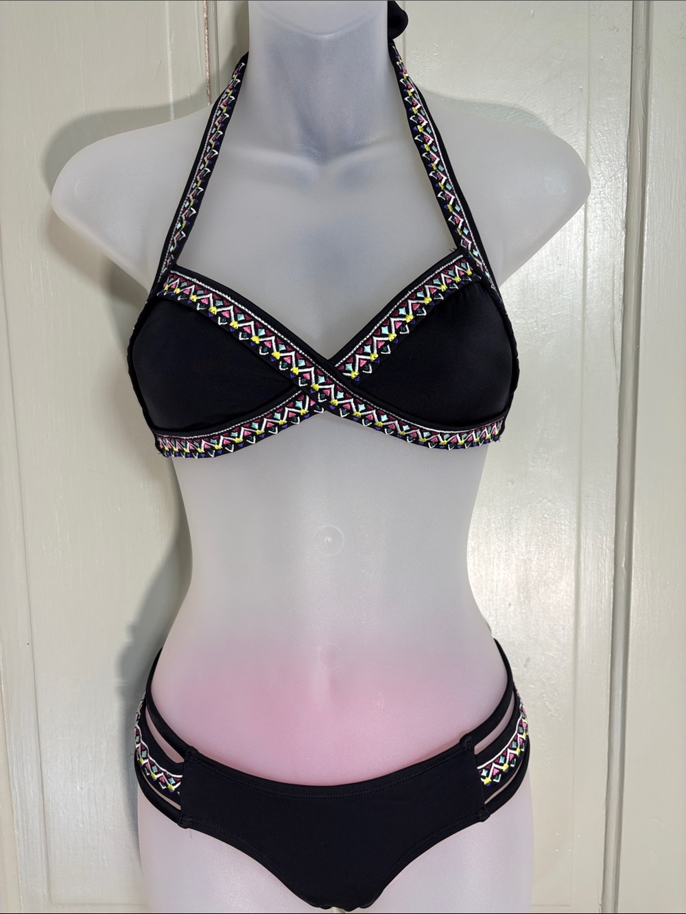 Black Halter Bikini with Neon Trim by PINK